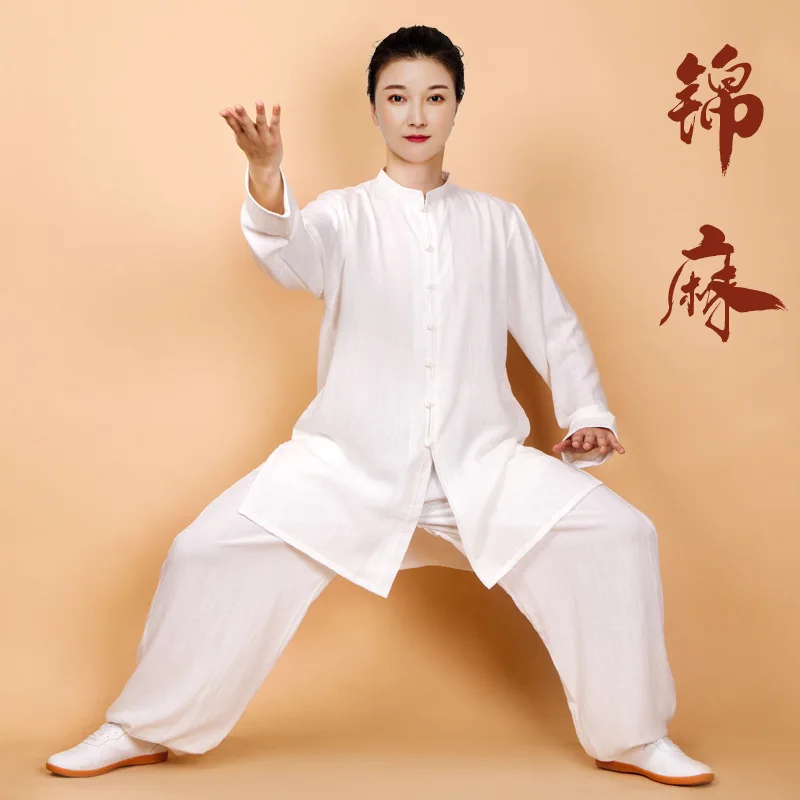 Cotone Lino Donna Uomo Arti Marziali Tai Chi Wushu Uniformi Stile Cinese Camicia Allentata + Pantalone Esercizio Allenamento Yoga Wing Chun Set