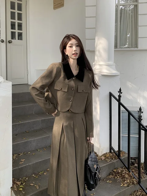 Traje Elegante de Inverno Midi Estilo Britânico para Mulheres 5 Traje Midi Estilo Britânico de Inverno para Mulheres