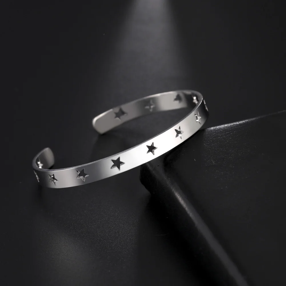 Armreif Für Frauen Einfache Edelstahl Stern Hohl Offene Armband Silber Farbe Süße Modische Einstellbare Schmuck Geschenk – Detail 6