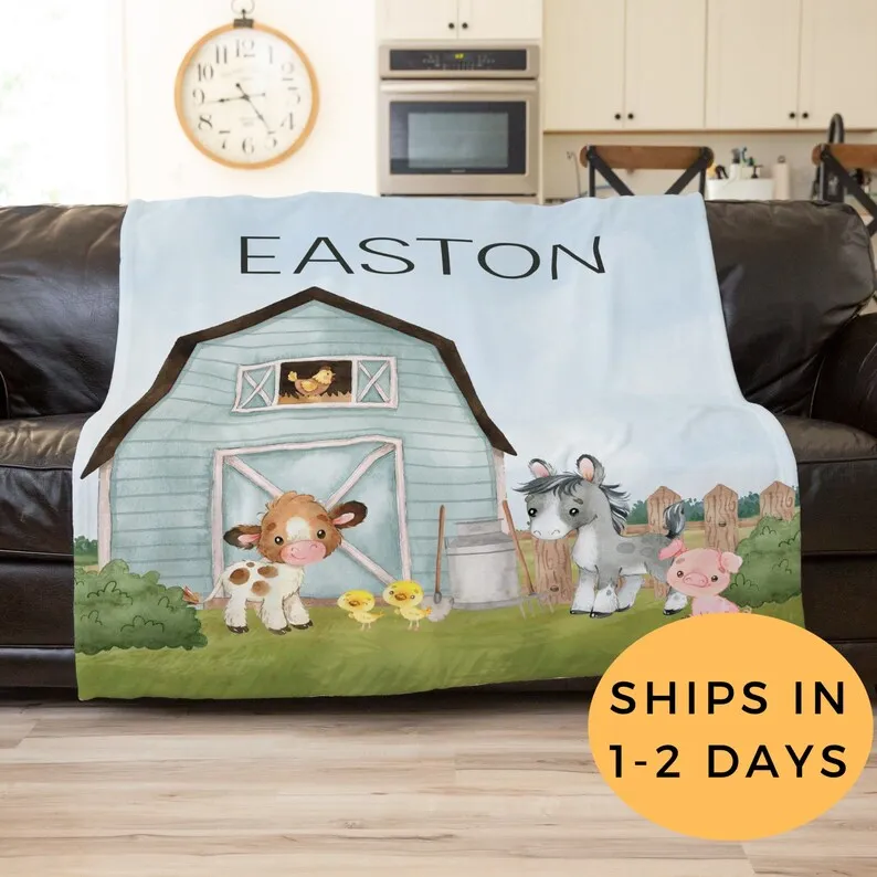 

Farm Baby Blanket, Personalized Baby Blanket Boy, Farm Animal Nursery Decor, Farm Baby Shower Decorations, Aunt Gift New Baby, C