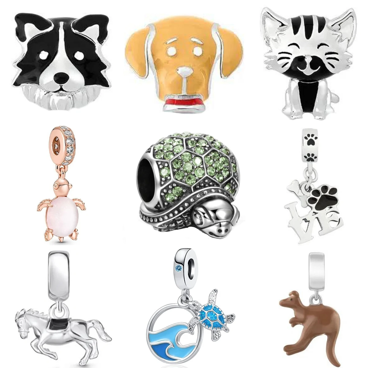 Nuovo 925 Sterling Silver Cat Dog Tortoise Kangaroo Horse Charm Fai Da Te Fine Bead Fit Originale Pandora Charms Bracciale Per Le Donne Regalo