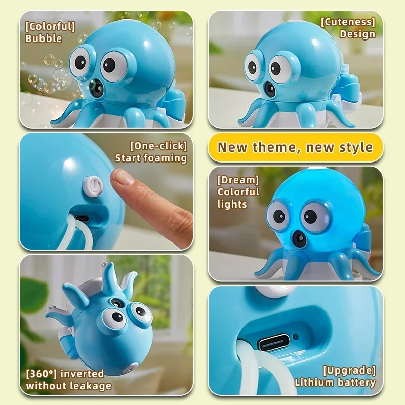 Walking Octopus bubble Machine Children's Electric Cute Spinning Model Soap Bubble Maker Blower Toy Boys Girls Gift