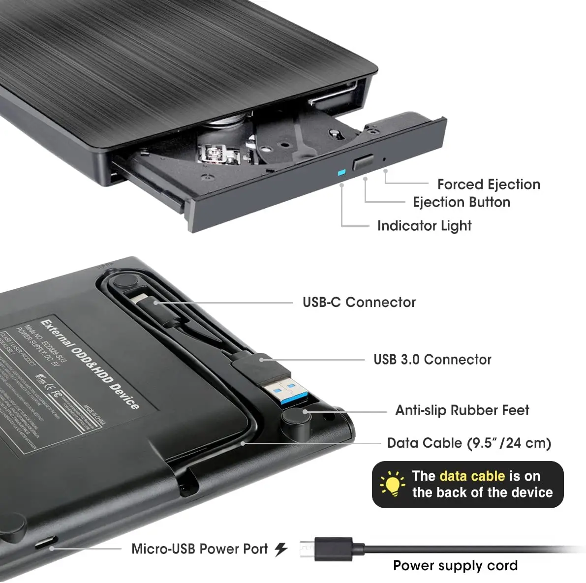 Gravador de cd e Dvd Externo Leitor de Unidade Óptica Portátil Usb 3.0 Tipo-c Escritor para Laptop Desktop Windows 8 - Imagem 3