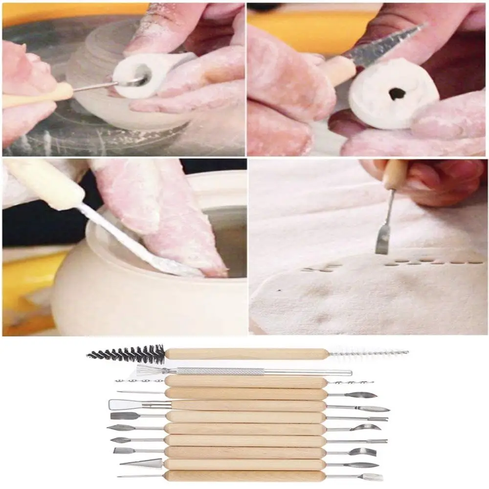 

11pcs/set Wood Handle Shapers Stainless Steel Crafts Clay Sculpting Tool Wax Carving Polymer Modeling Pottery Tools