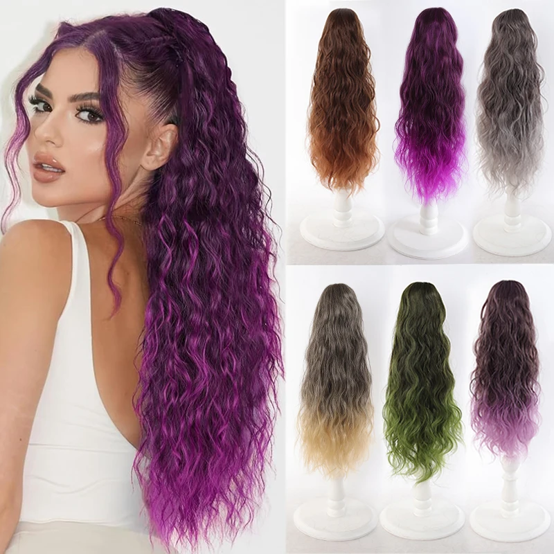 Graduated Color 20 Inch Wave Pattern Heat Resistant Synthetic Tail Extension Hair Accessory for Girls Claw Style Ponytail Wig