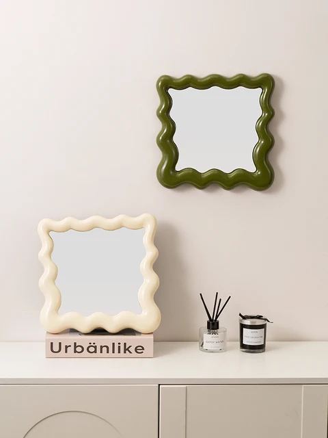 กระจกแต่งตัวทรงสี่เหลี่ยมลายคลื่นสไตล์นอร์ดิกสำหรับตกแต่งบ้าน 1
