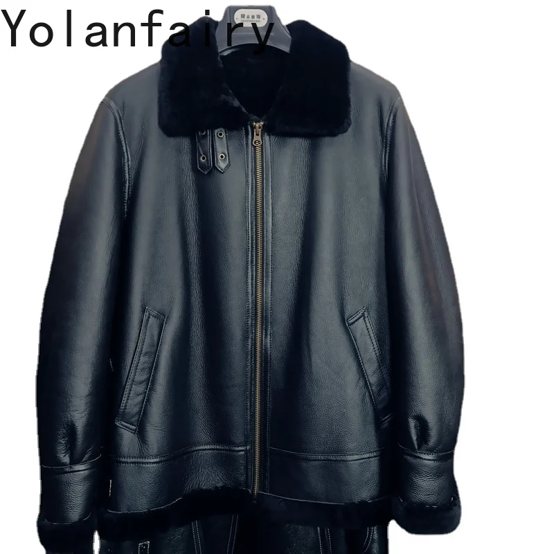 

Мужская куртка из натуральной овечьей кожи, зимняя мотоциклетная куртка B3 с натуральным мехом, 2023