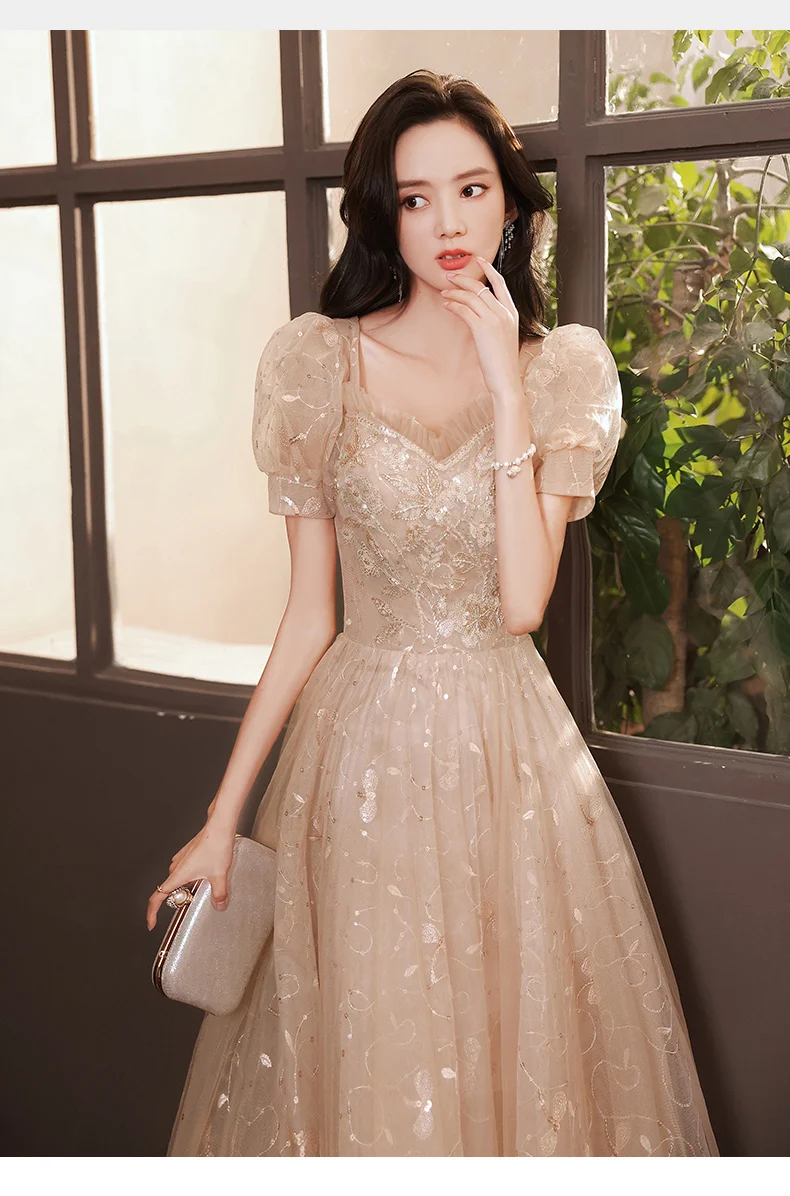hot pink prom dress Champagne Midi Dresses For Christmas Party 2021 Elegant Sweetheart A-Line Tea-Length Sequined Lace Semi Formal Gowns Cocktail navy blue prom dresses