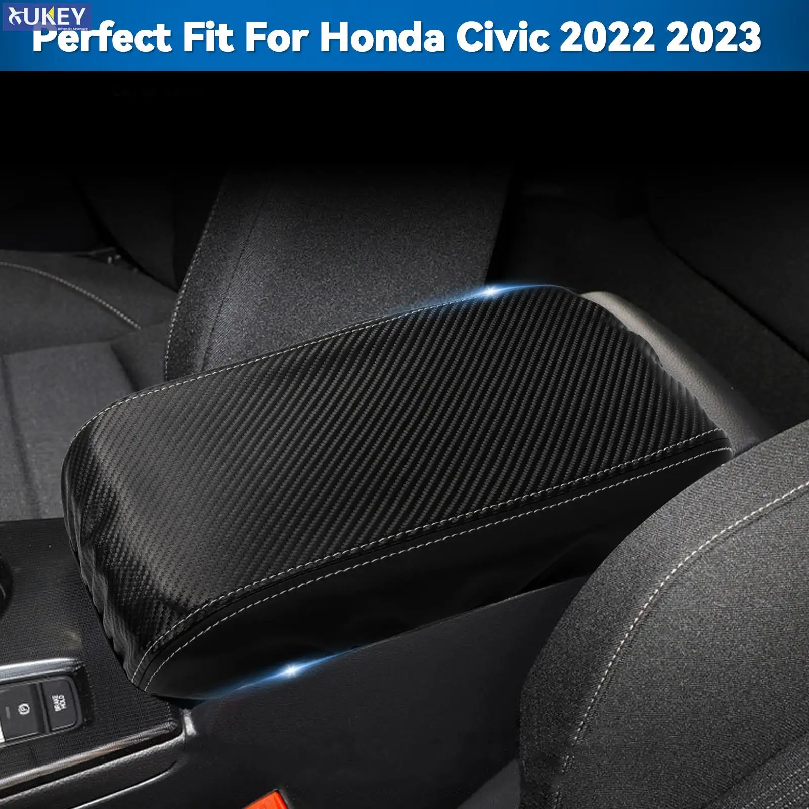 

Чехол для подлокотника Honda Civic 11 поколения седан хэтчбек 2022 2023 углеродное волокно черный полиуретановый защитный чехол для внутренней крышки держатель подушки
