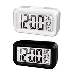 Multifunctional LED Digital Alarm Clock with Backlight and Snooze Feature (2pcs black white)