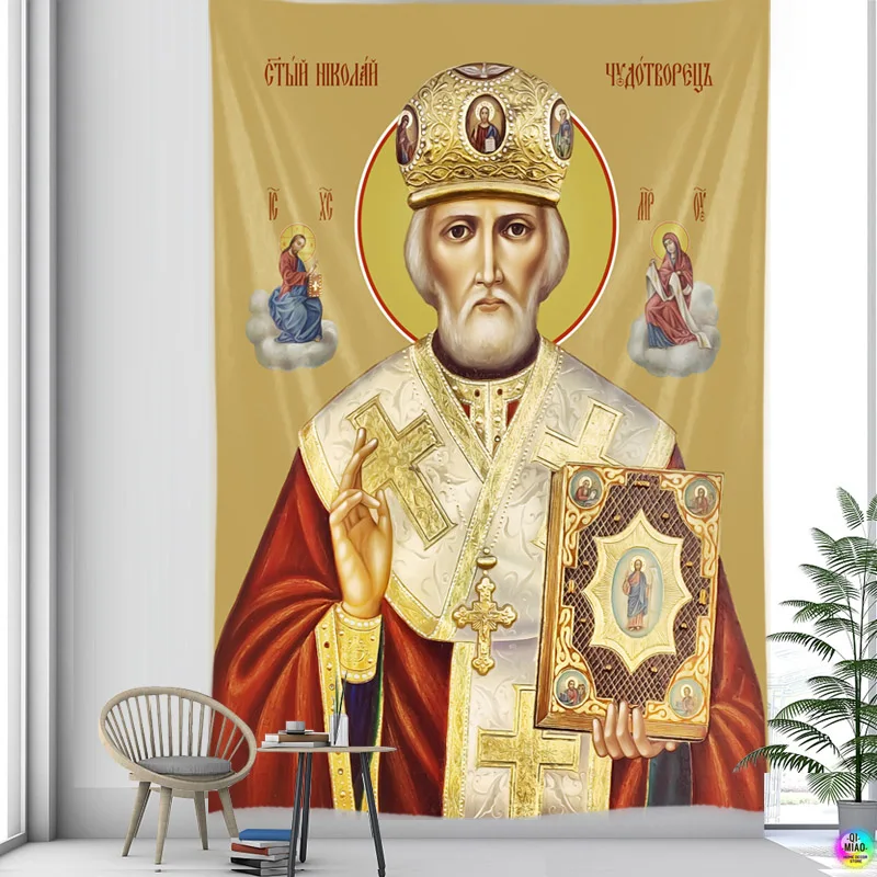 그리스도 태피스트리 ST. Nicholas 크리스마스 예수 홈 장식 천사 거룩한 아이콘 방 장식 벽걸이 기독교 휴일
