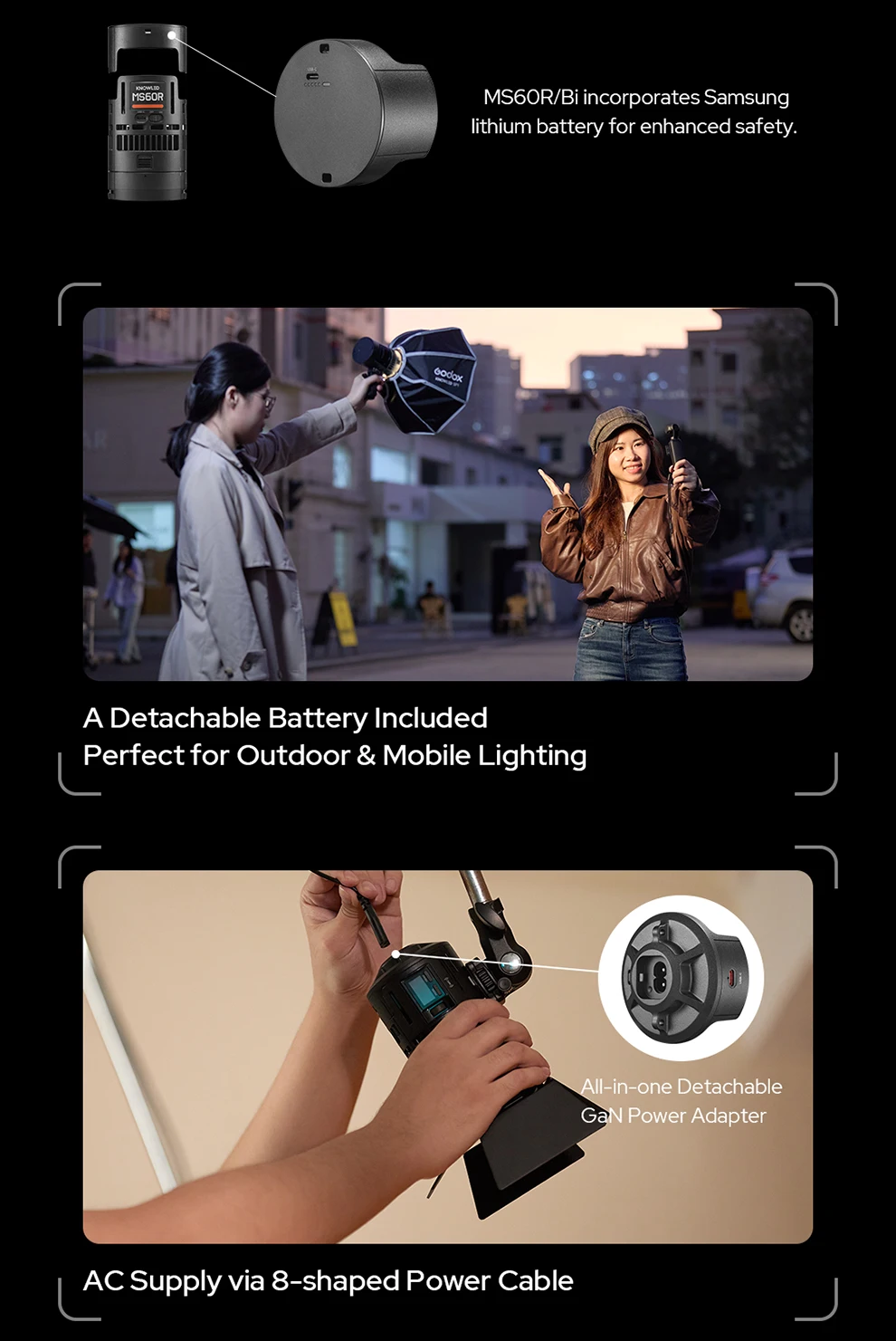 Godox RS60Bi RS60R Studio Light 60w RGB Bi-color Full-color LED Video Fill Light