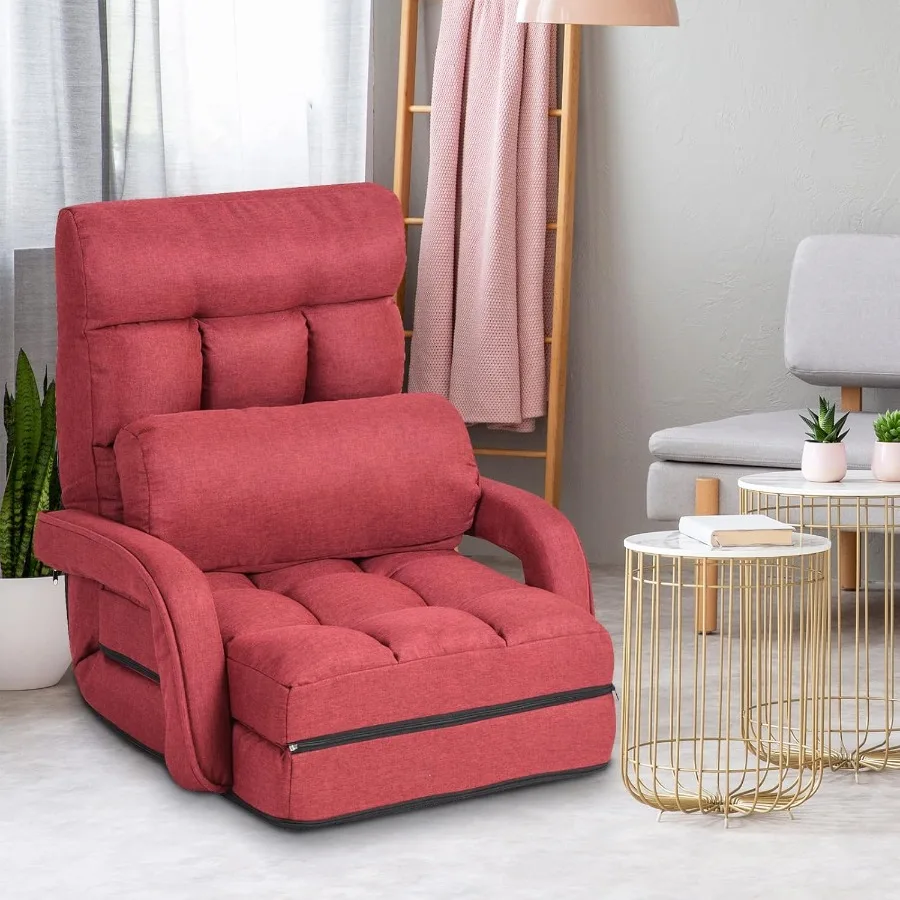 Adjustable Floor Chair Folding Lazy Sofa Chair with 5 Positions Detachable Seat Cushion Indoor Chaise Lounge Sofa Bed for Livin