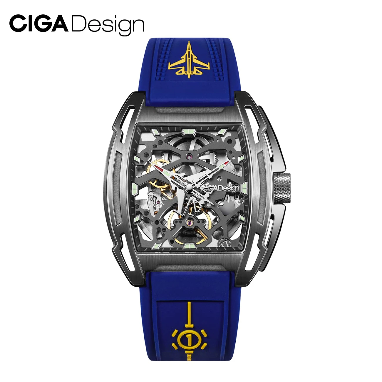 Ciga Design Automatic Skeleton Watch Men Z Series Ip Titanium Coating Case Orologi Da Polso Meccanici Luminosi Cinturino In Silicone Blu