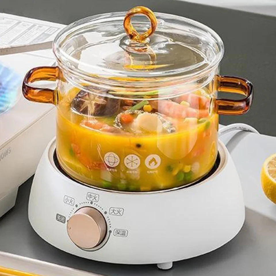 Transparent Soup Pot Heat Resistant Microwave Fire Heating Dual Handles Nonstick Glass Saucepan With Cover Kitchen Cooking Tools