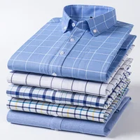 2025 Men's Social Shirt Pure Cotton Oxford Luxury Brand Thin Soft Buttoned Plaid Formal Work Western Clothing 1