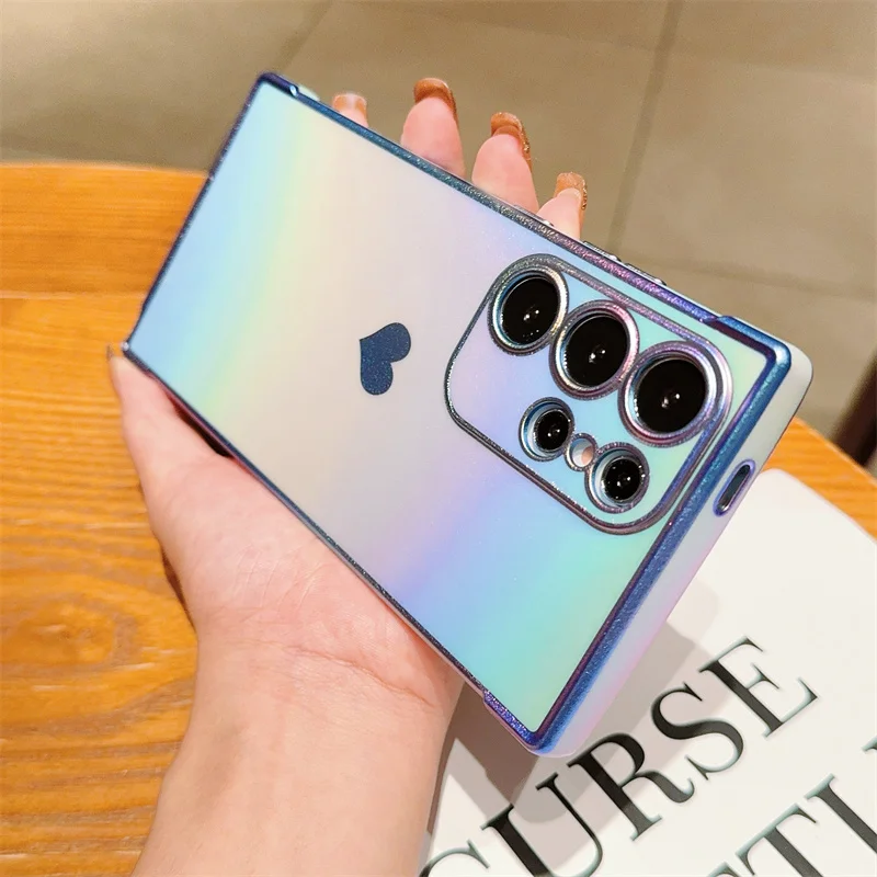Luxury Rainbow Camera Protection Heart Holder Liquid Soft Phone Case For Samsung S20 S21 S22 S23 S24 FE Plus Ultra Cover_voghion.com