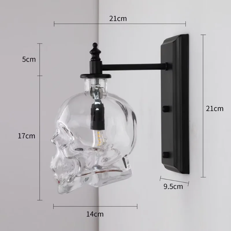 Glass bottle retro skull bones wall lamp for dinning room bar industrial home decor