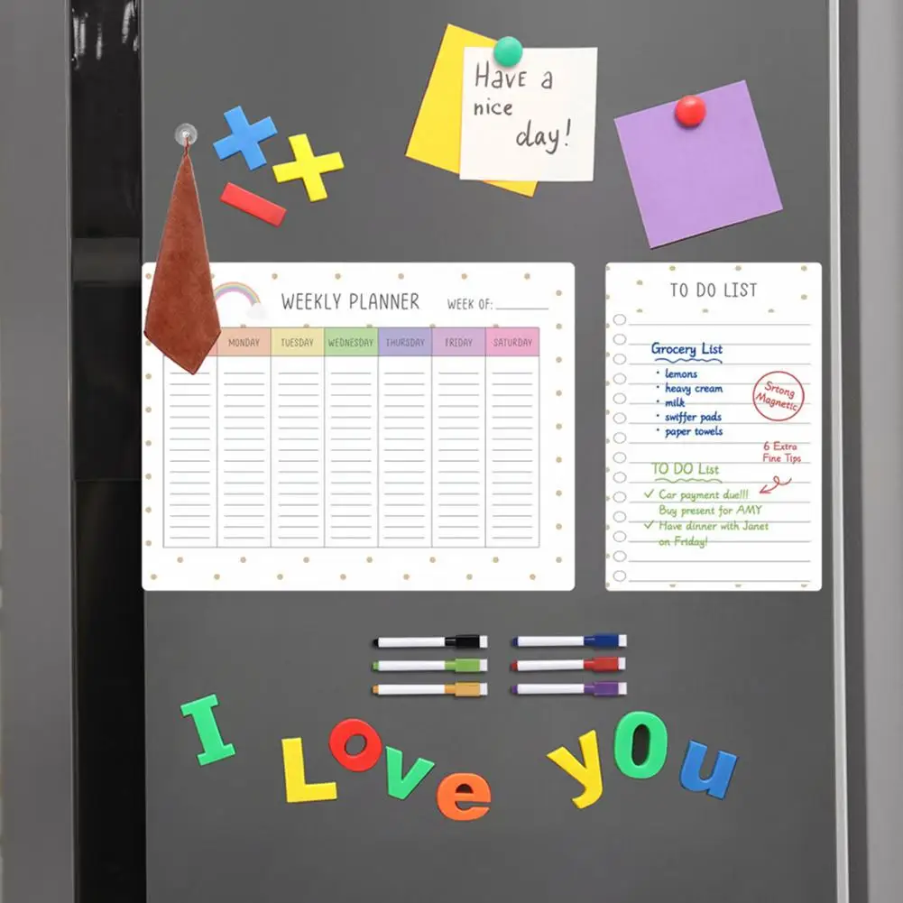 Fridge Calendar Whiteboard Efficient Weekly Planning Scratch-proof Magnetic Fridge Calendar Kit with Pens Organize Schedule Stay