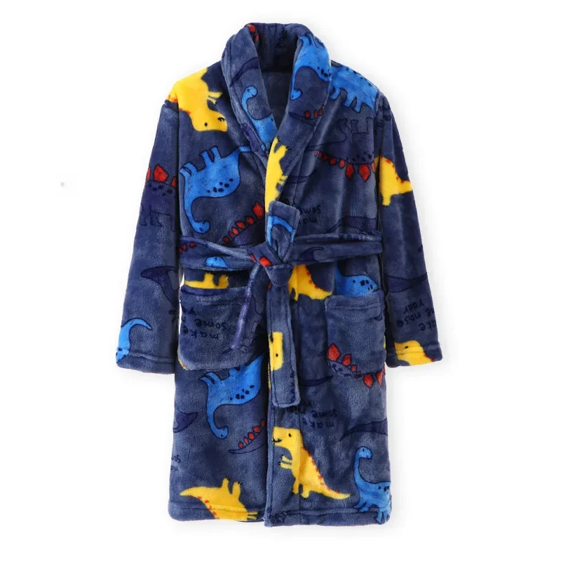 New Kids Hooded Flannel Bathrobe Baby Bath Bear printed Robes Boy Girls Cute Cartoon Soft Warm Pajamas Long Sleeve Towel Robe