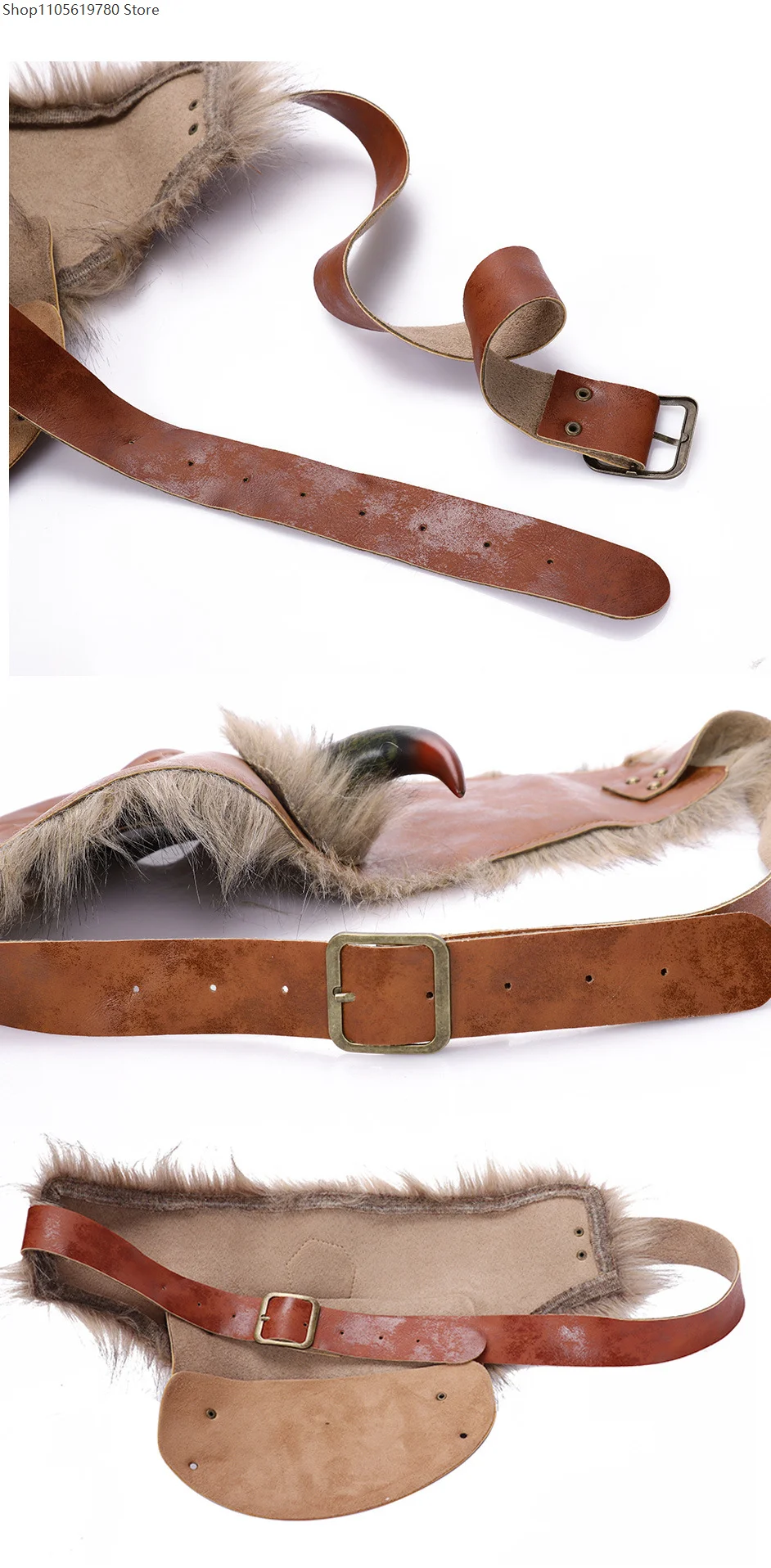 Costume da Guerriero con Armatura, Cosplay per Adulti, Armatura da Spalla Vichinga in Pelle PU Marrone con Corno, Accessorio per Costume di Halloween e Carnevale - immagine 4