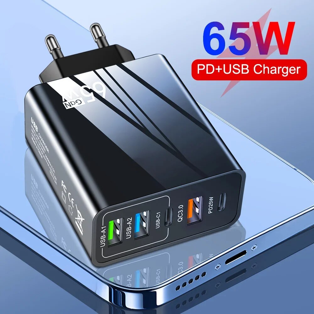  65w Fast Charger Mobile Charging Head Pd Plus 3usb Travel Multi Interface Charger 3.1A For Samsung Xiaomi Iphone Eu Us Adapter