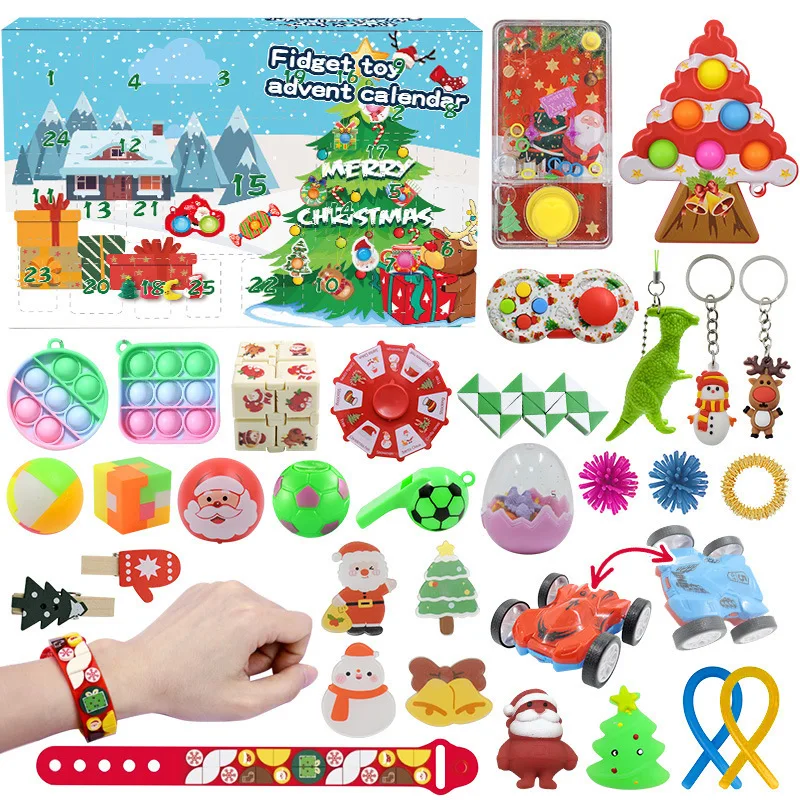 Advent Calendar Fidget Toys Santa Claus DIY Xmas Tree Hanging Pendant Christmas Countdown Calendar Toys For Kids 24 Pcs/set