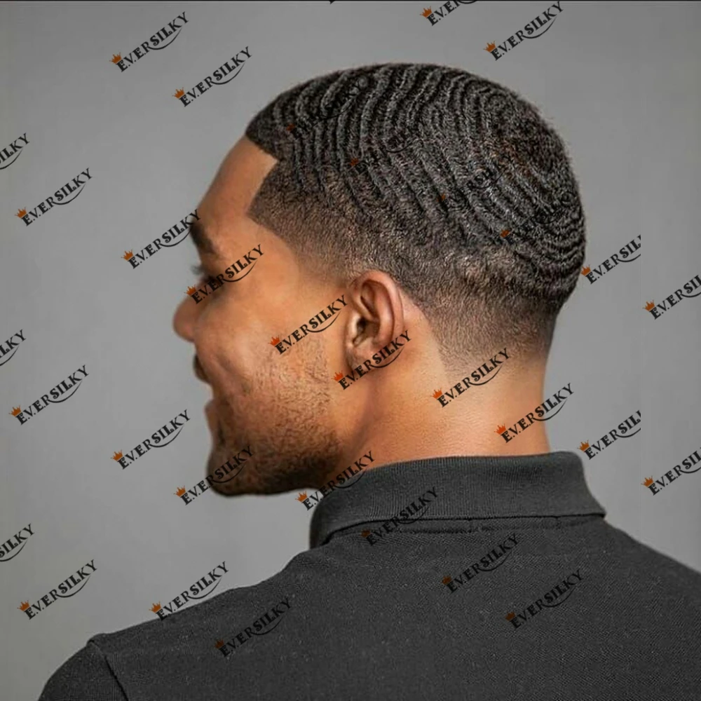 Skin Afro Men's Human Hair Wig 360 Waves Hair Durable 10mm Jet Black