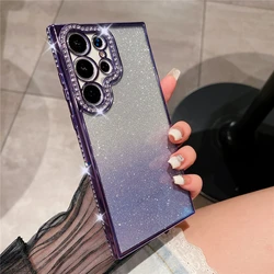 Luxury Plating Glitter Rhinestone Diamond Transparent Phone Case - Soft Gradient Color Cover - Samsung S23Ultra (Purple)
