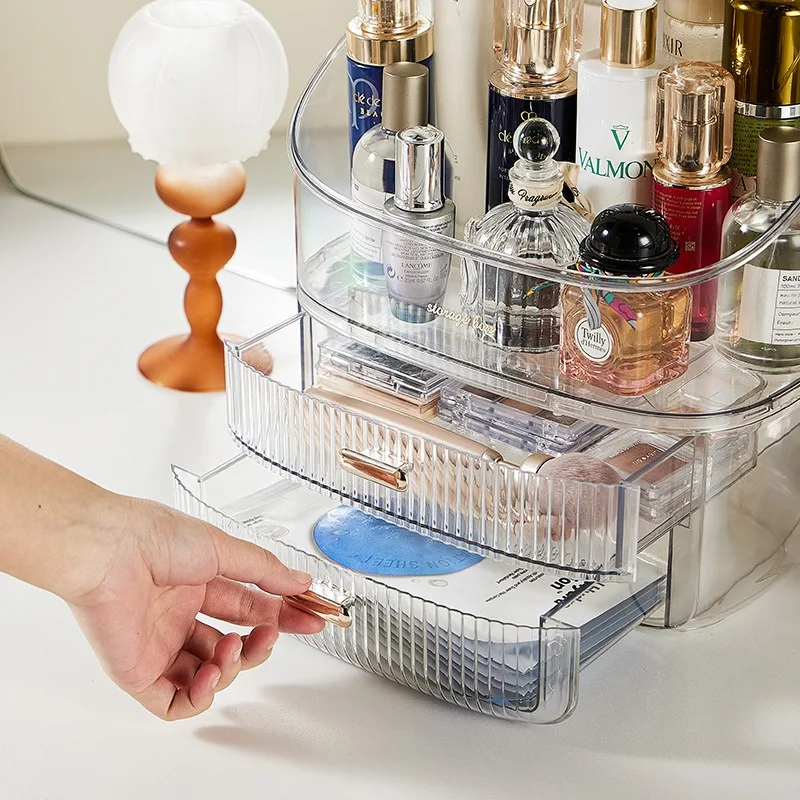 Transparent Desk Makeup Organizer Box, Large Capacity Cosmetic Jewelry Storage Drawer Bathroom Dressing Table Sundries Container 4