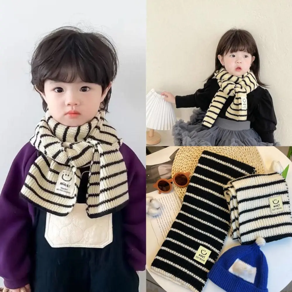 Fashion Cute Minimalist Stripe Children's Scarf Winter Baby Neck Guards Scarves Boys Girls Knitted Thick Warm Collar Shawl Wraps