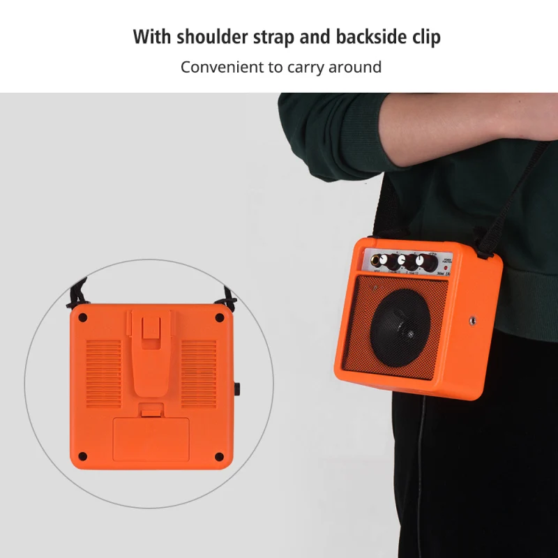 Mini Guitar Amplifier Amp Speaker 5W with 3.5mm & 6.35mm Inputs 1/4 Inch Output Supports Volume Tone Adjustment Overdrive guitar amplifier