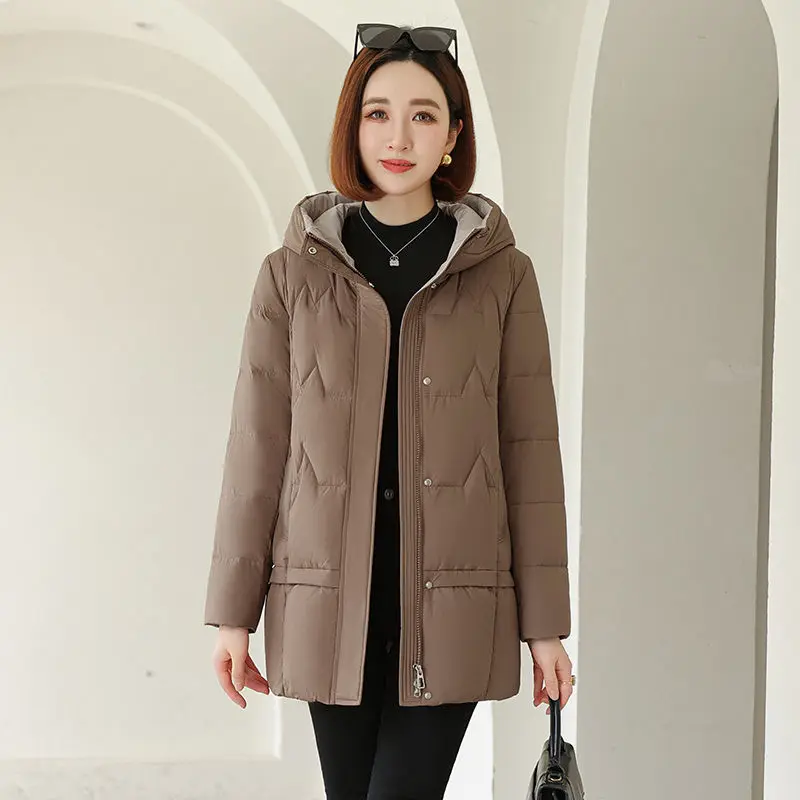 2023 New Women Down Jacket Winter Coat Mid Length Version Parkas Loose Large Size Thick Outwear Hooded Leisure Time Overcoat