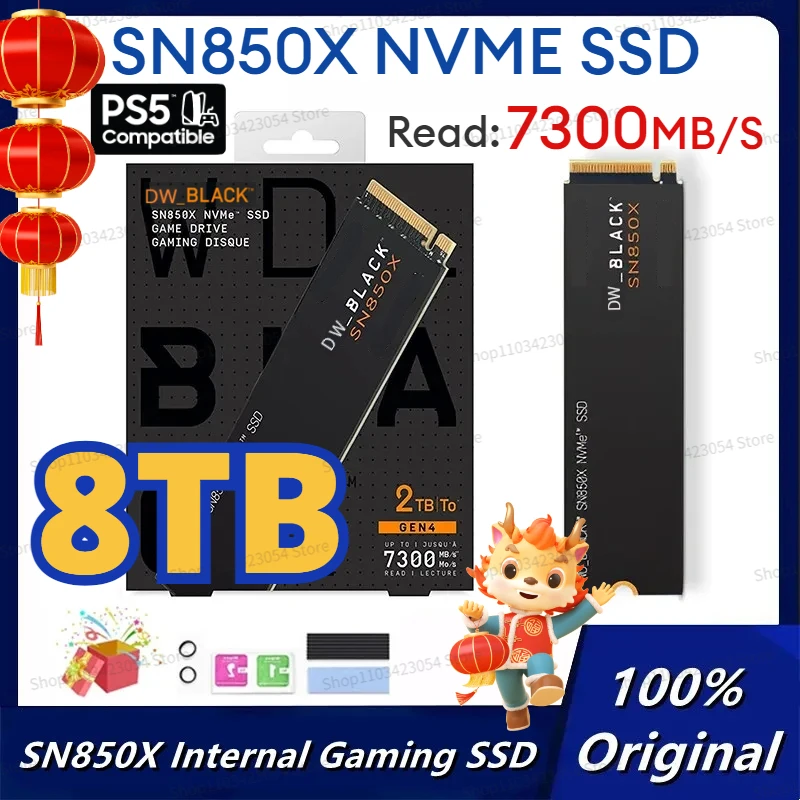 

8TB Original Western BLACK DW SN850X 4TB 2TB 1TB M.2 2280 SSD Gen4 PCIe NVMe Internal Gaming SSD with Heatsink Works with PS5 PC