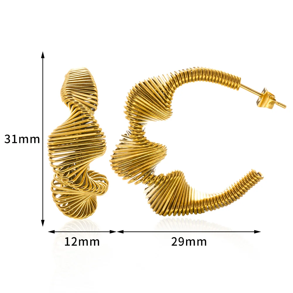 Vintage Irregularity Spring Coil Earrings Gold Color Stainless Steel Earrings Fashion Wedding Party Jewelry Gifts Free  Shipping