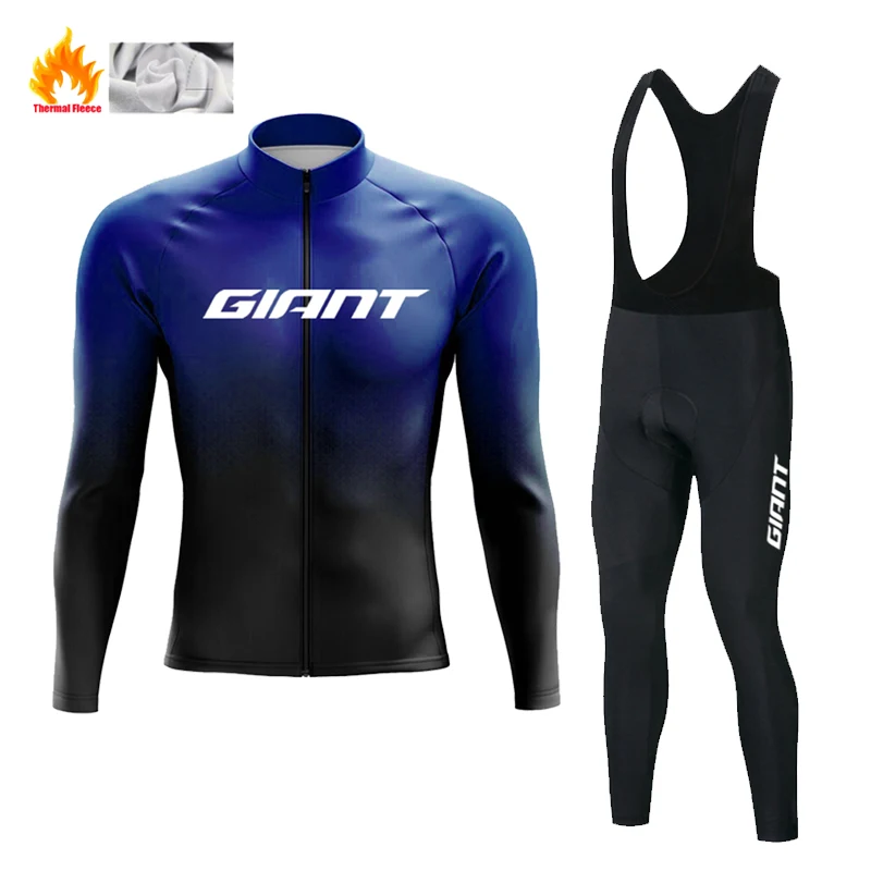 Cycling Jersey Set Cycling Suit Winter Thermal Fleece Cycling Jersey Set GIANT Long Sleeve Bicycle Clothing MTB Bike Wear