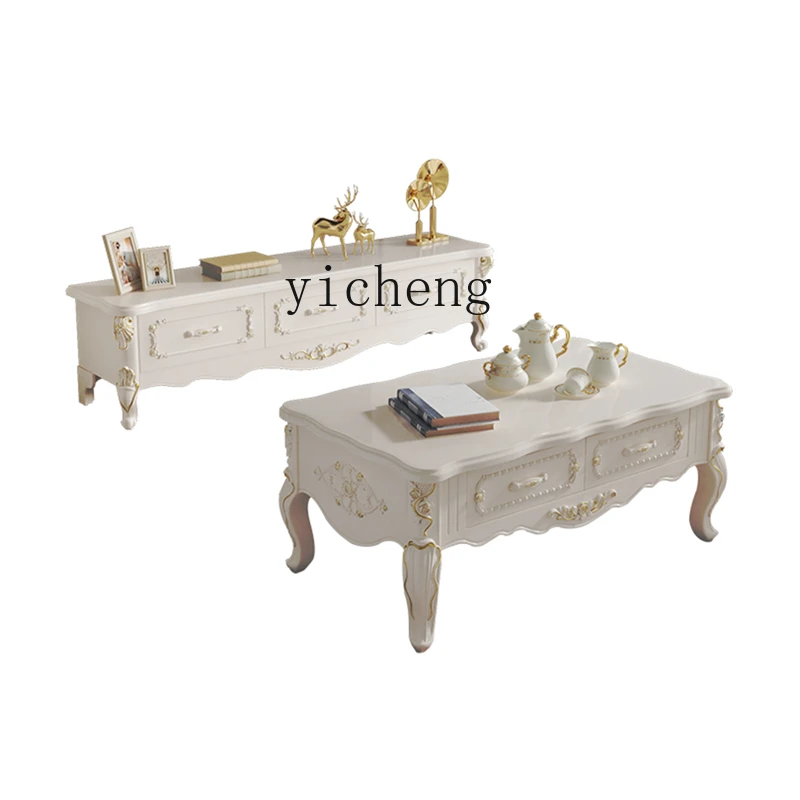 

ZC TV Cabinet Living Room Bedroom Simple European Small Apartment TV Cabinet Modern Simple Coffee Table TV Cabinet Set