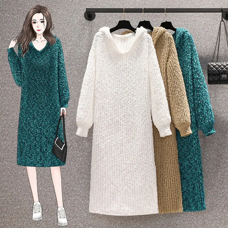 

Korean Large Size Women's Dress 2022 Autumn And Winter Design Lazy Wind Loose Long Sleeve Casual Sweatshirt Short Dress T1396