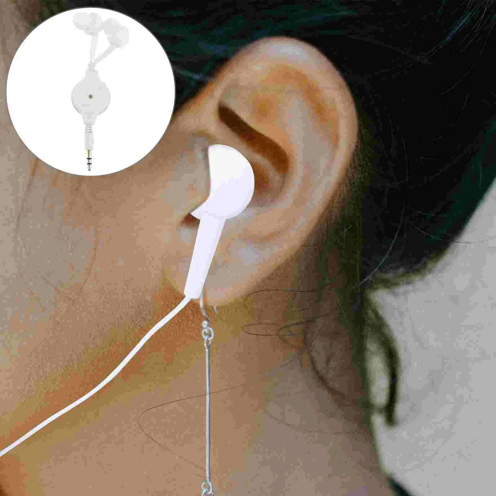 

MP3 Double Pull Telescopic Headphones In-ear Headphones Earplugs(White)