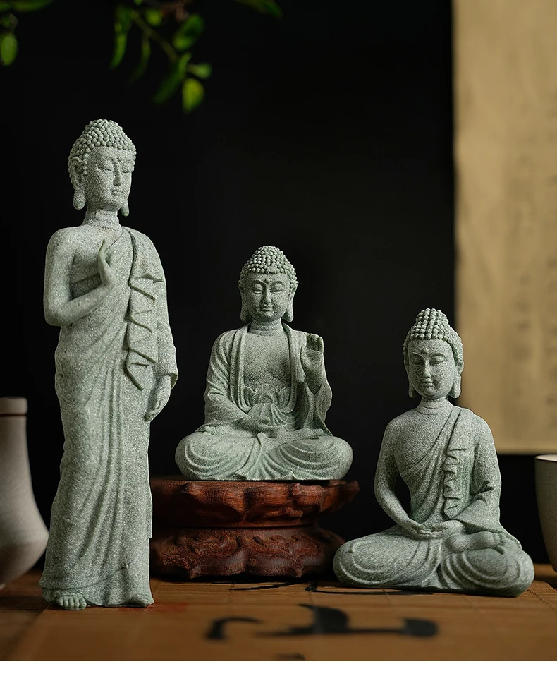 Grüne Sandstein-Buddha-Statue, Kreative Zen-Dekoration, Aquarium-Aquascape, Chinesische Tee-Deko, Heimdekoration – Detail 13
