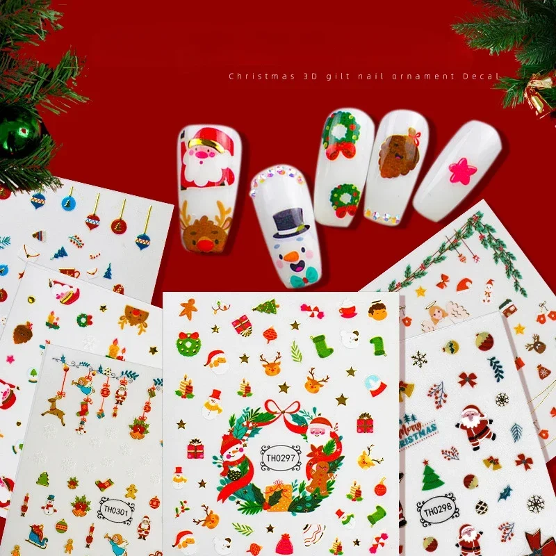 

Cartoon Christmas Nail Art Stickers Kawaii Santa Claus Cartoon Little Elk Bear Snowflake Nail Decorations Slider Decals DIY