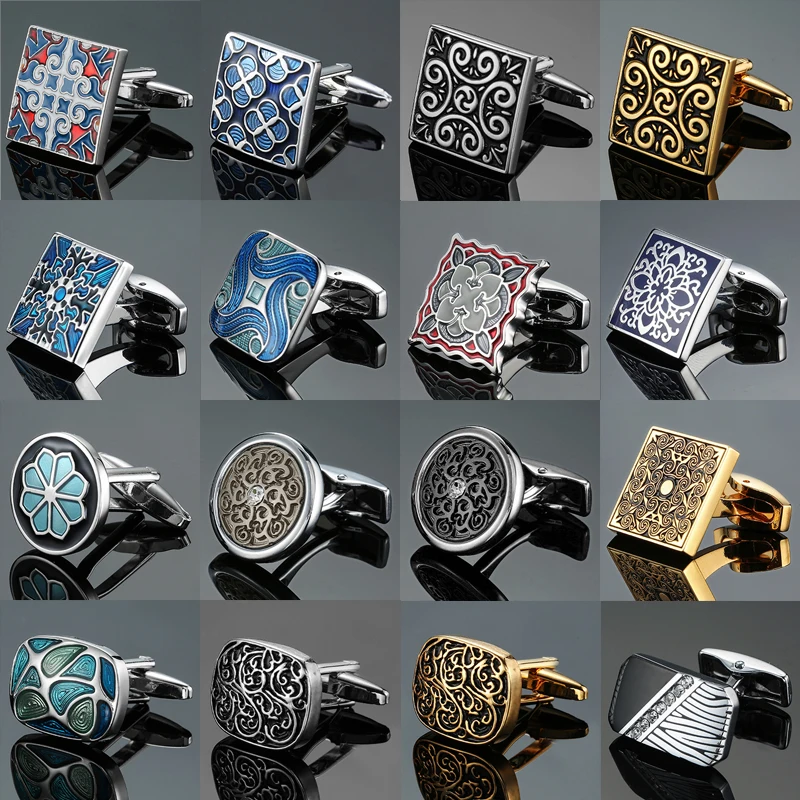 Classic men's French shirt cufflinks High-end Square retro pattern love rose blue cuffs button Business suit accessories jewelry mens cufflinks