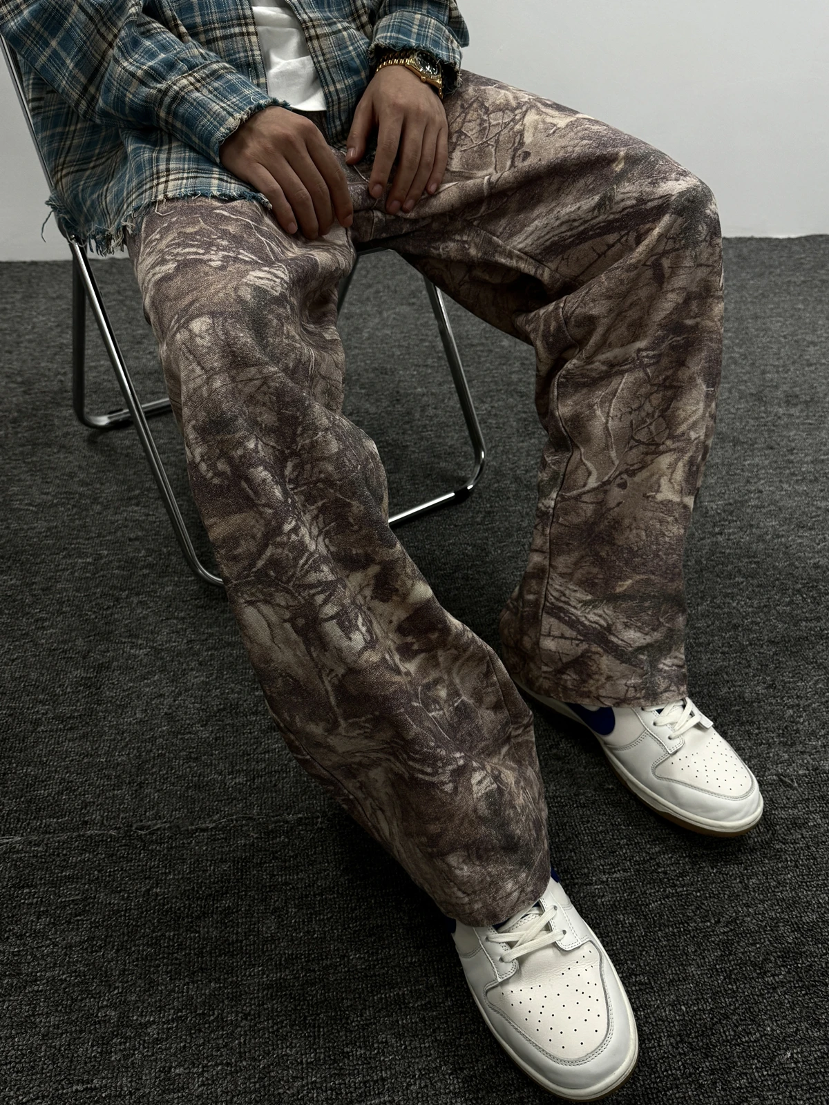 Yao888 Leaf Camouflage Graphics Print Vintage Retro Straight Leg Oversize Loose Washed Old Retro Streetwear Long Pants For Men 5