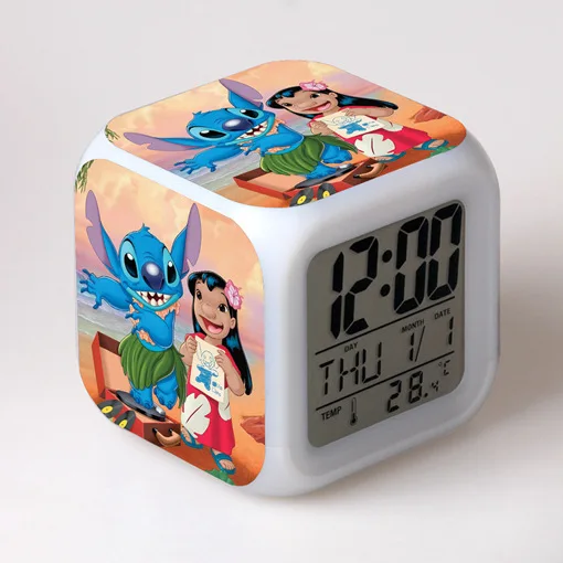 Lilo & Stitch Reloj despertador digital Anime Dibujos animados Luz nocturna  Noche Junto a la cama 7 Reloj que cambia de color Decoración del hogar  Regalos para niños