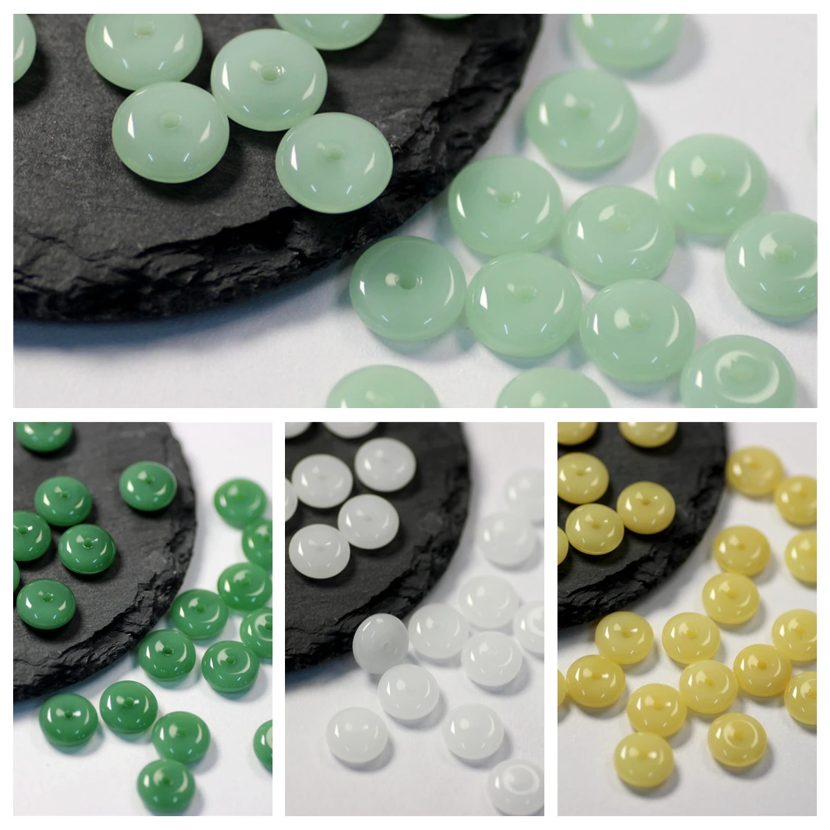 10pcs Imitation Jade 12mm 15mm 18mm Rondelle Shape Lampwork Glass Loose Beads For Jewelry Making DIY Crafts Findings