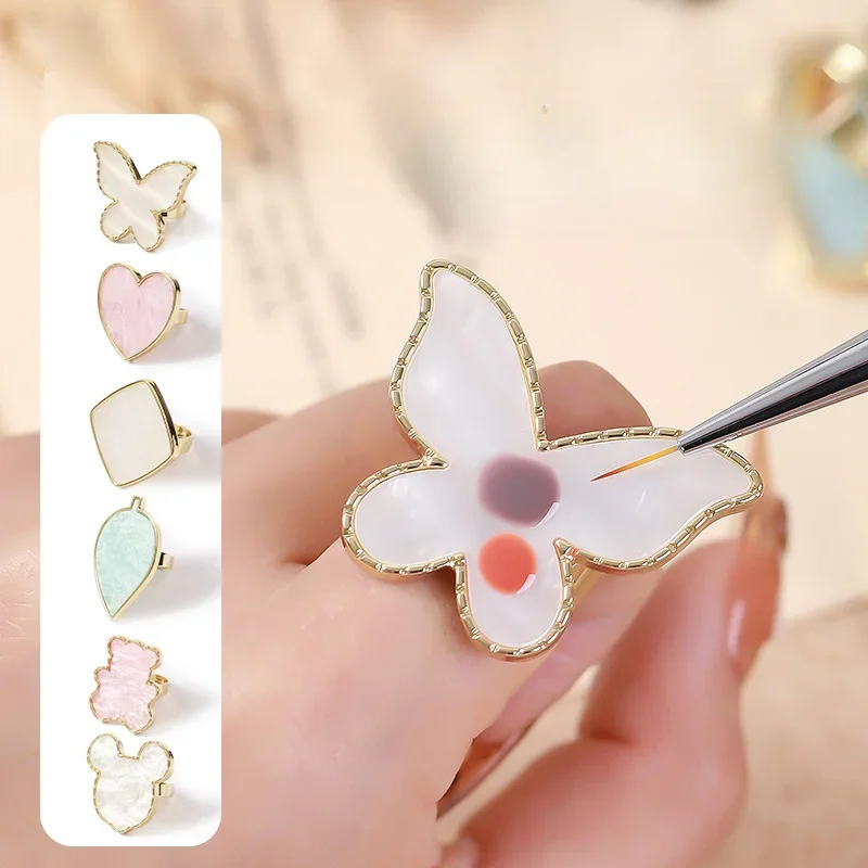 1 Pc Resin Stone nail art Ring Palette Finger Ring Plate Acrylic UV Gel Polish Display Rack False Nails Tips Manicure Tool
