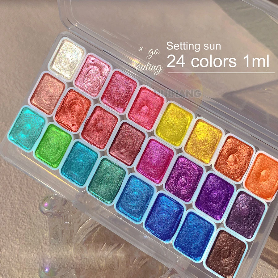 Watercolor Painting Set Watercolor Paint Watercolor Pigment 24-Color Pearl Watercolor Pigment Set for Chinese Painting Nail Pigment