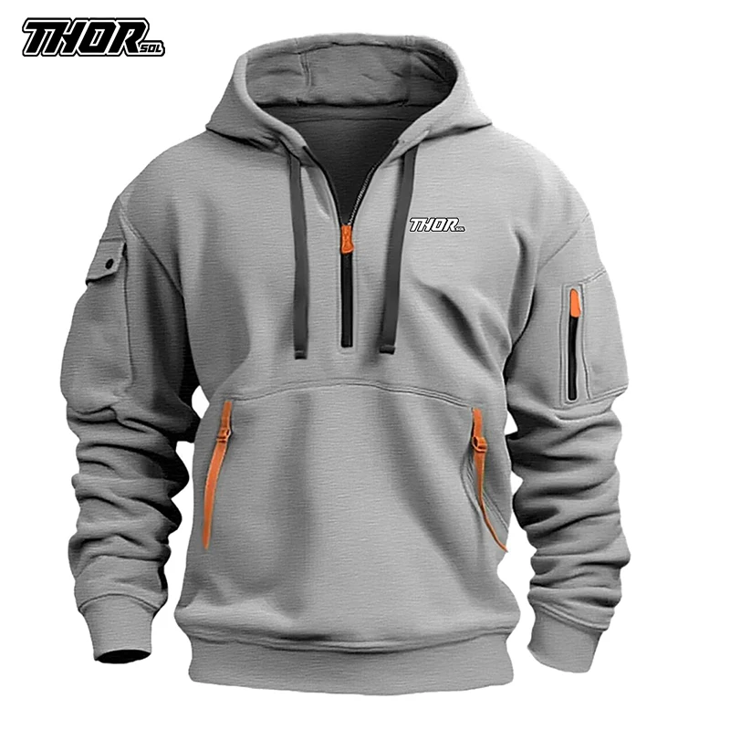 THORSOL Men Cycling Hoodie Jacket Mountain Bicycle Sport MTB Bike Sweatshirt Hiking Multiple pockets Fishing Windbreaker