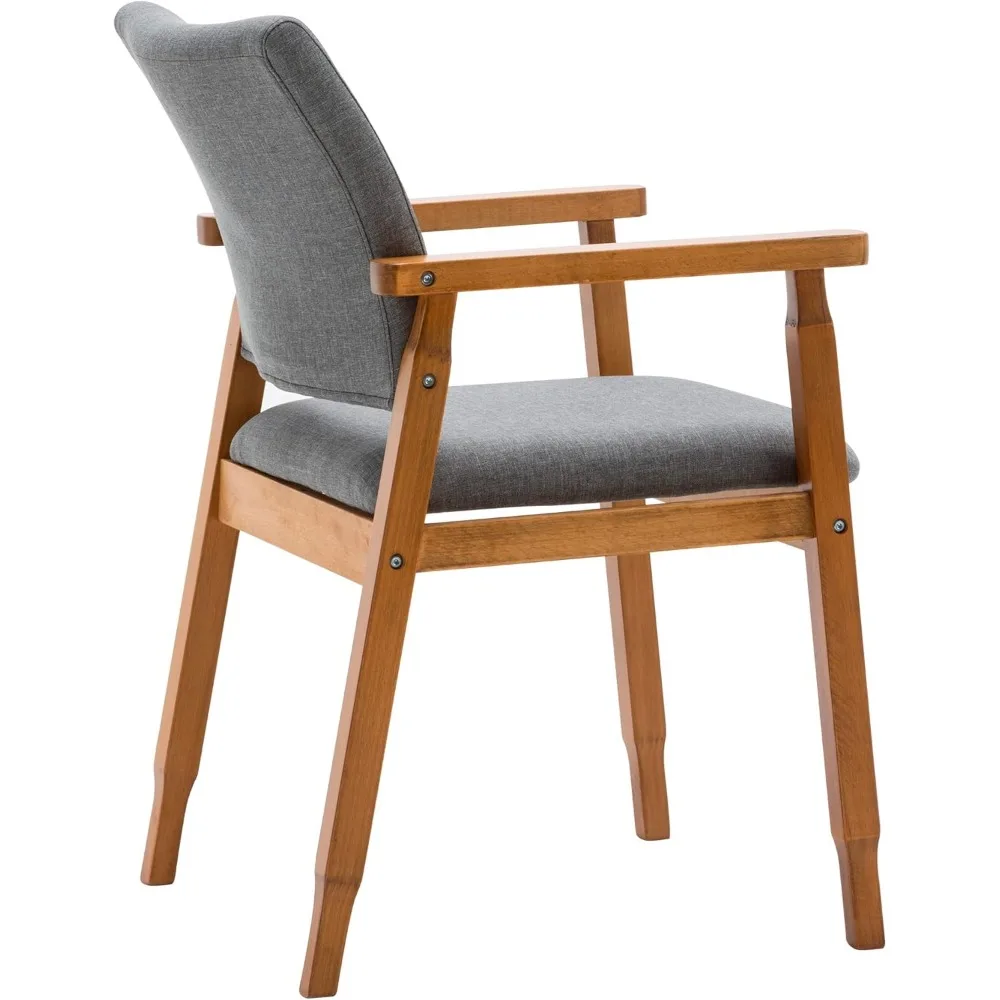 Mid Century Modern Walnut Dining Chairs Wood Arm Grey Fabric Kitchen Cafe Living Room Decor Furniture