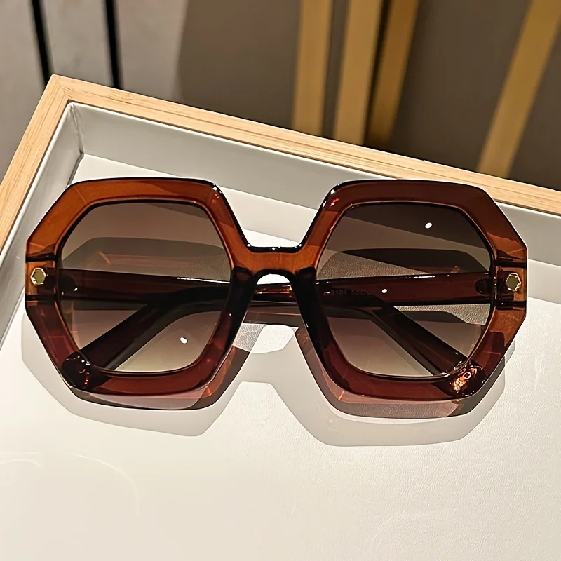 Retro polygon sunglasses for women oversized irregular frame